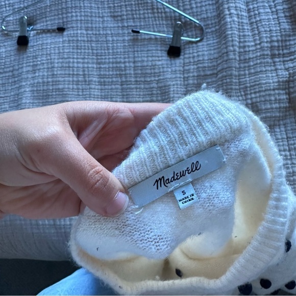 Madewell Cream Brockton Bobble Sweater Black Polka Dot in Coziest Yarn Crewneck - Picture 3 of 8